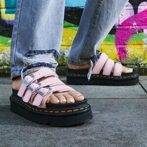 Dr. Martens Blaire Chalk Pink 3 Strap & Buckle Platform Slide Sandals Size 42/10